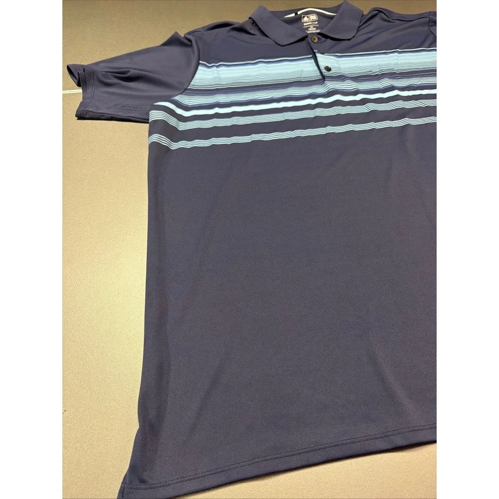Adidas Climacool Golf Polo Shirt Men 2XL Navy Blue Striped Short Sleeve Athletic